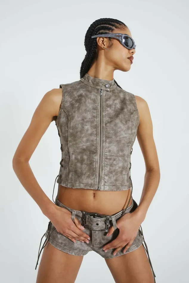 Steel Lace Up Sleeveless Vest Grey Women Jaded London Steel Lace Up Sleeveless Vest Grey Women Jaded London