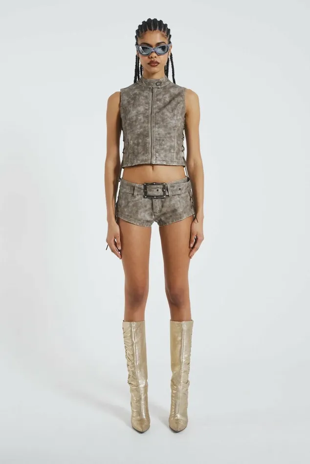 Steel Lace Up Sleeveless Vest Grey Women Jaded London Steel Lace Up Sleeveless Vest Grey Women Jaded London