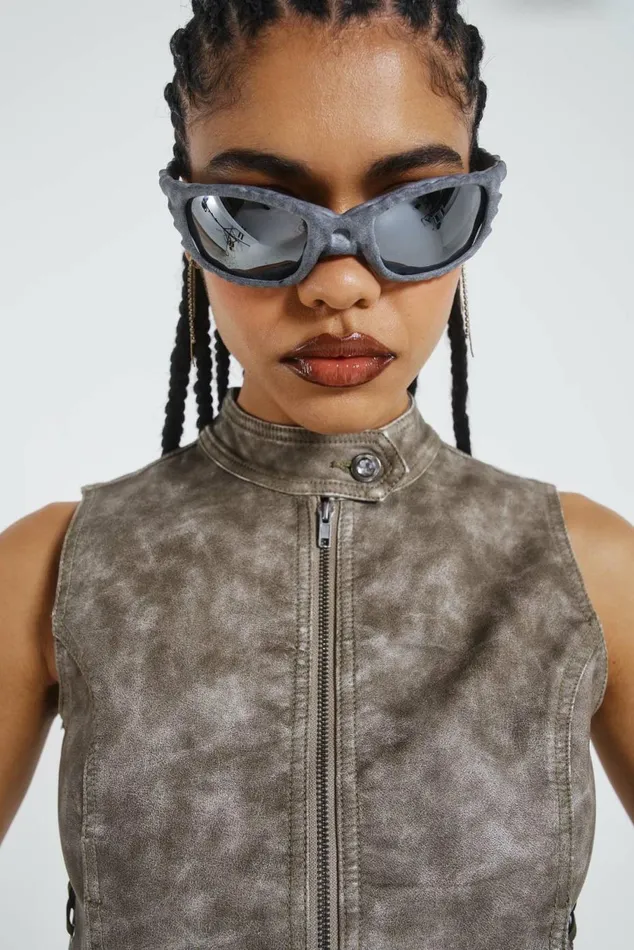 Steel Lace Up Sleeveless Vest Grey Women Jaded London Steel Lace Up Sleeveless Vest Grey Women Jaded London