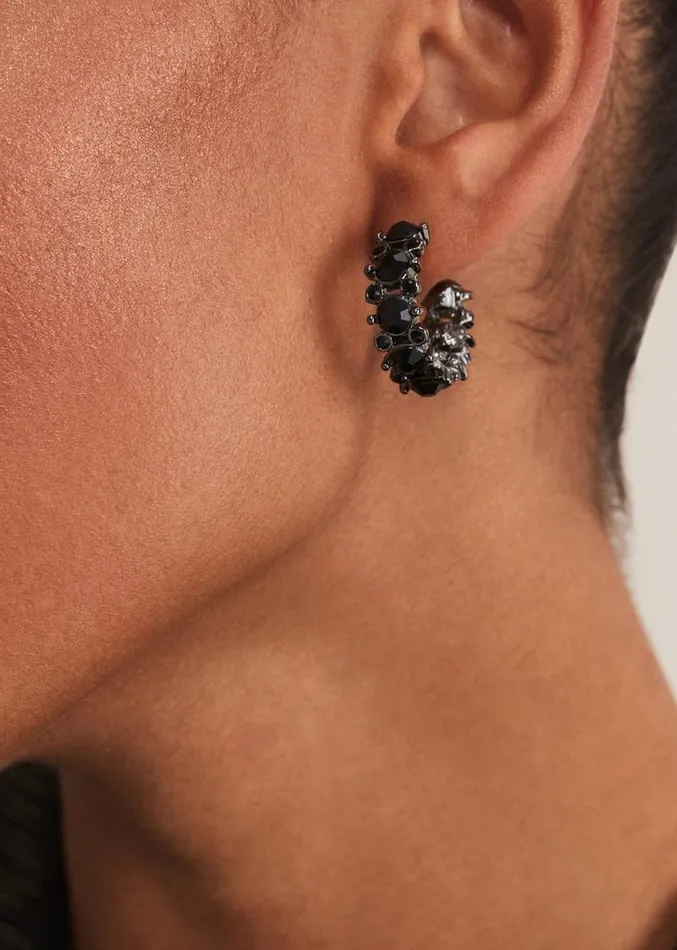 Stone Detail Hoop Earring Black Women Phase Eight Jewellery