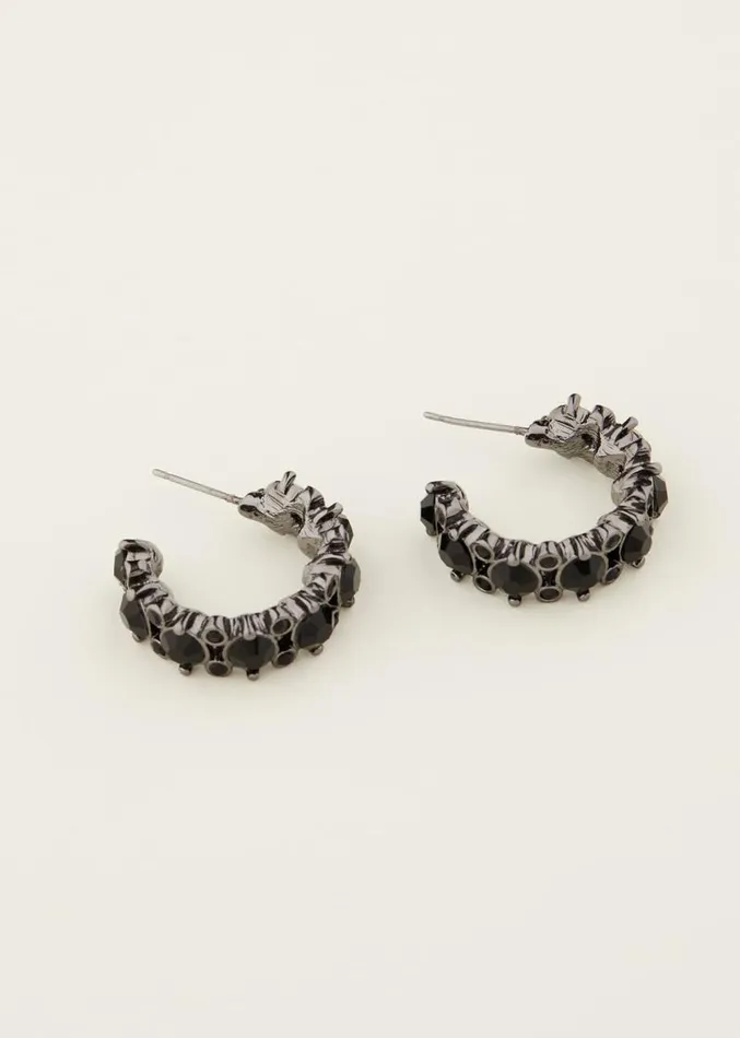 Stone Detail Hoop Earring Black Women Phase Eight Jewellery