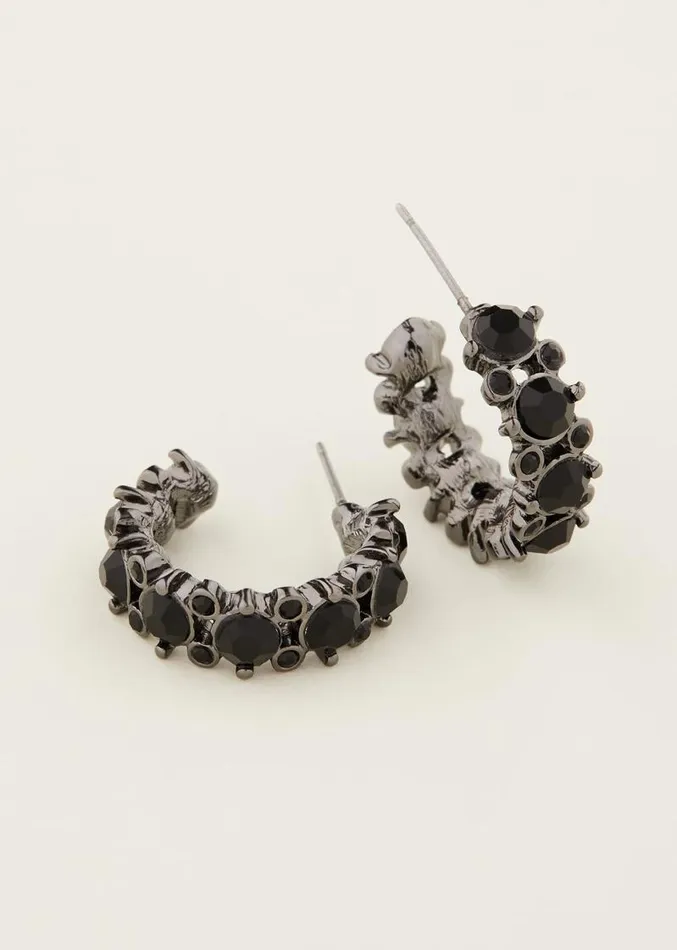 Stone Detail Hoop Earring Black Women Phase Eight Jewellery