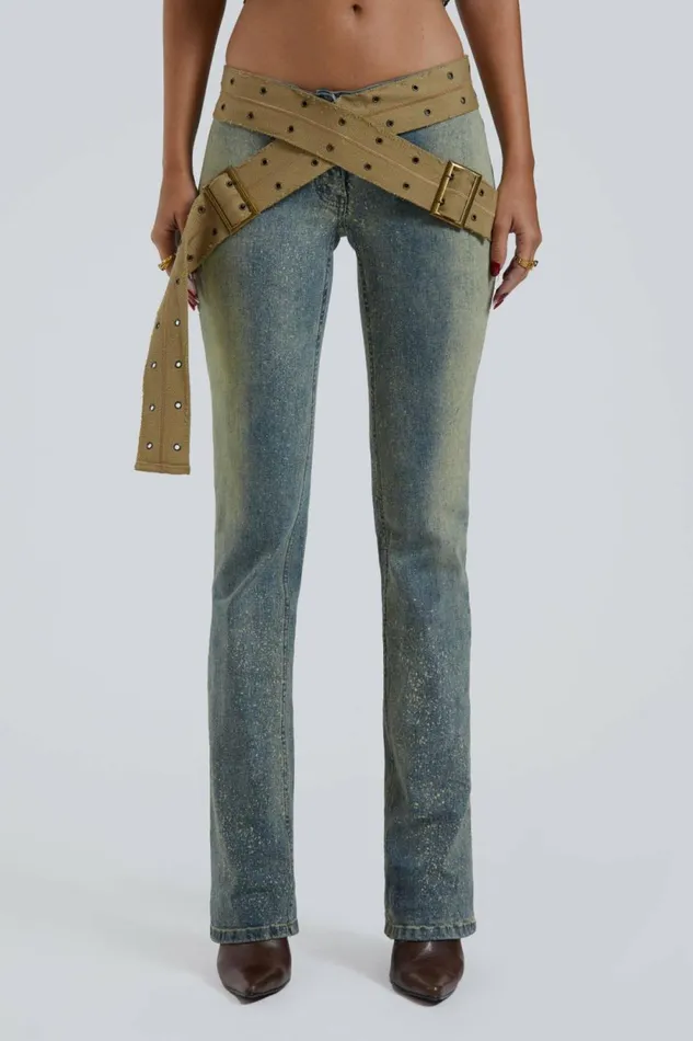 Strap Up Stonewash Jeans Blue Women Jaded London Jeans