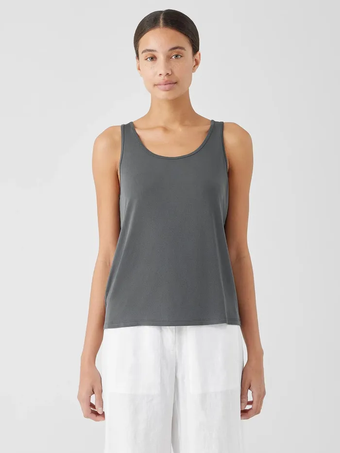 Stretch Silk Jersey Scoop Neck Tank Black Women Eileen Fisher Sweaters and Cardigans