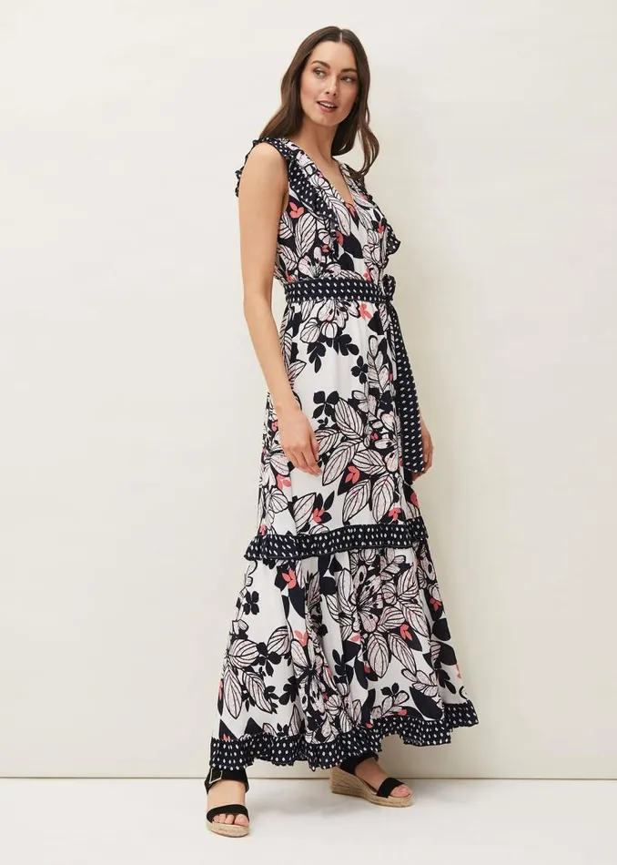 Suki Floral Tiered Maxi Dress Navyorange Women Phase Eight Dresses