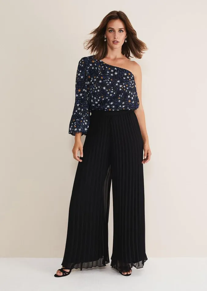 Sylvie Pleat Wide Leg Trousers Black Women Phase Eight Trousers