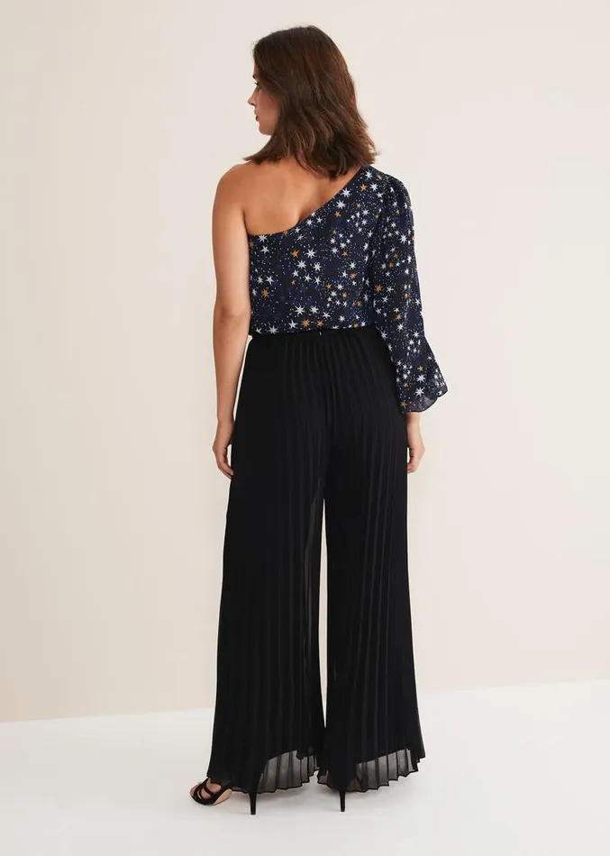 Sylvie Pleat Wide Leg Trousers Black Women Phase Eight Trousers