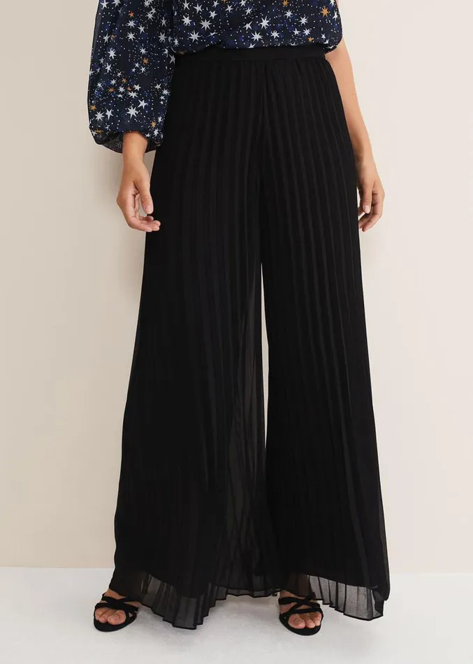 Sylvie Pleat Wide Leg Trousers Black Women Phase Eight Trousers