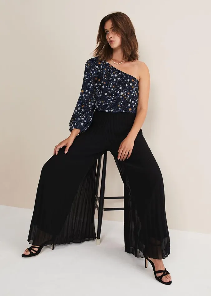 Sylvie Pleat Wide Leg Trousers Black Women Phase Eight Trousers