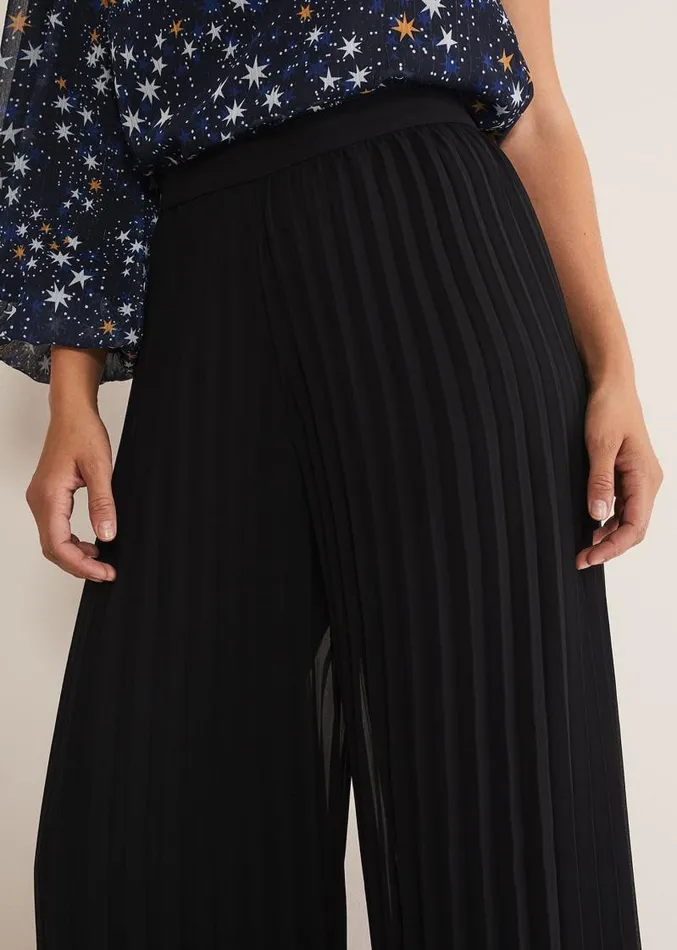 Sylvie Pleat Wide Leg Trousers Black Women Phase Eight Trousers