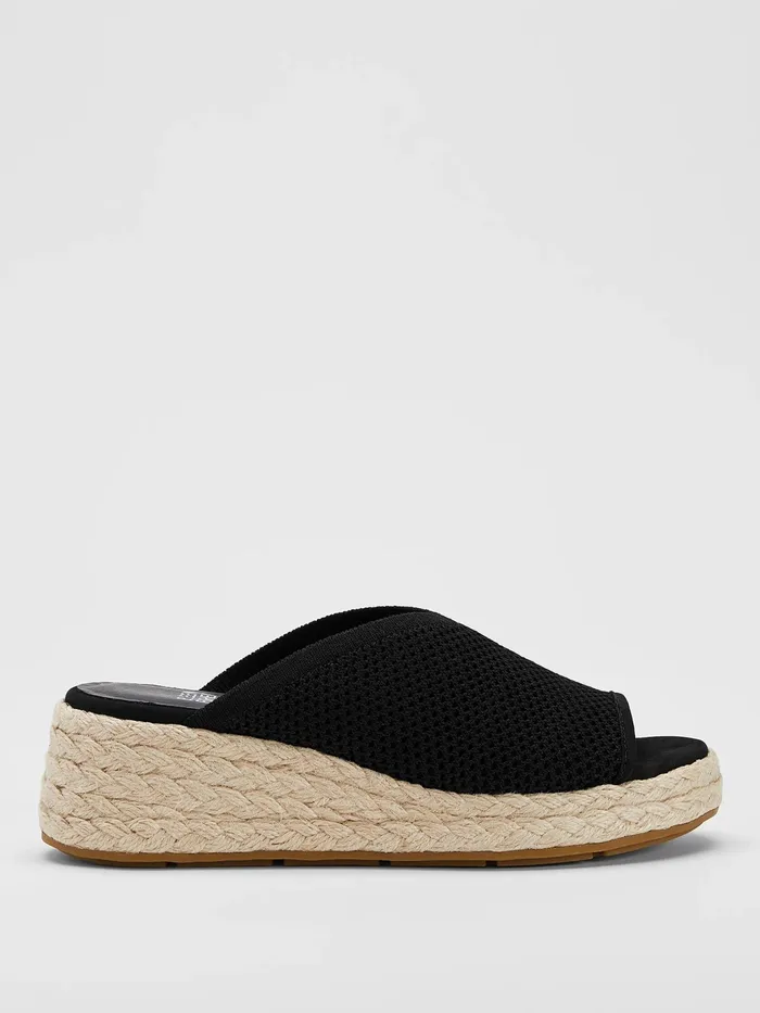 Tali Recycled Stretch Knit Espadrille Wedge Sandal Black Women Eileen Fisher Shoes