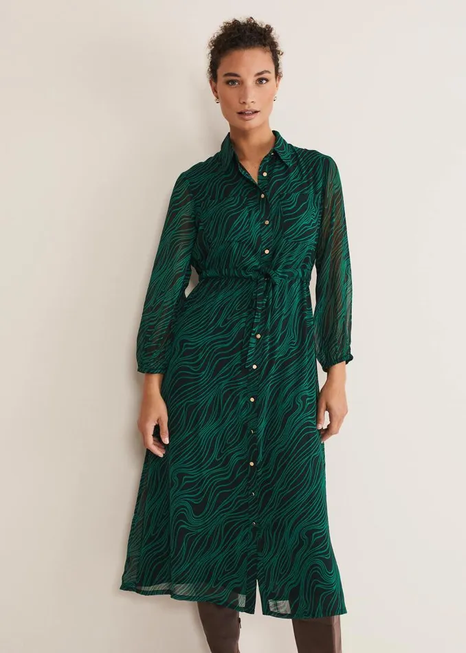 Tana Swirl Chiffon Midi Dress Dark Greenlight Green Women Phase Eight Dresses Tana Swirl Chiffon Midi Dress Dark Greenlight Green Women Phase Eight Dresses