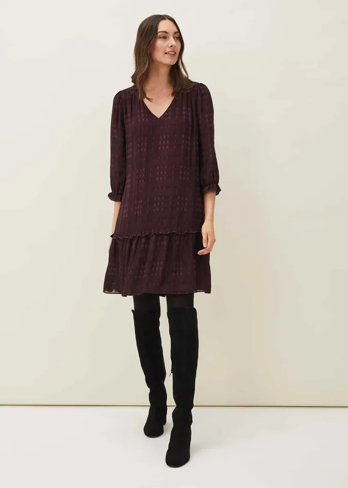 Tansy Ruffle Swing Dress Blackcurrant Women Phase Eight Dresses