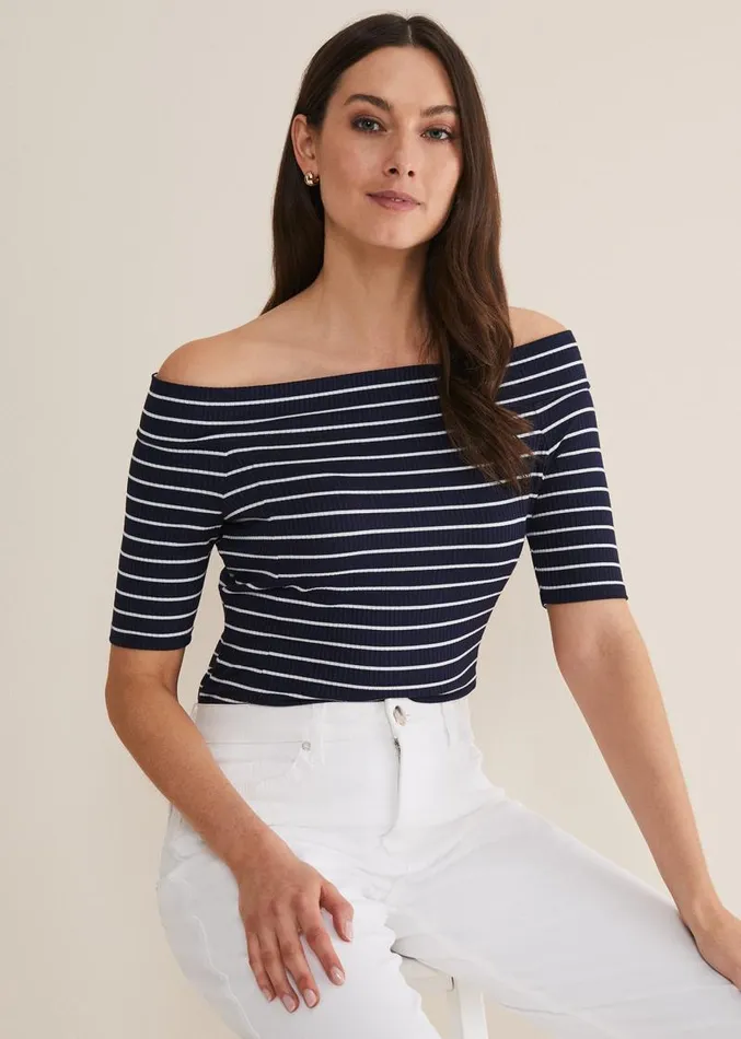 Taylah Striped Bandeau Top Navyivory Women Phase Eight Tops and TShirts