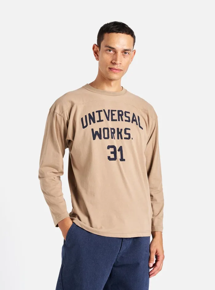 Tees Men Universal Works Universal Works Football T Shirt In Sand Single Jersey Uw31
