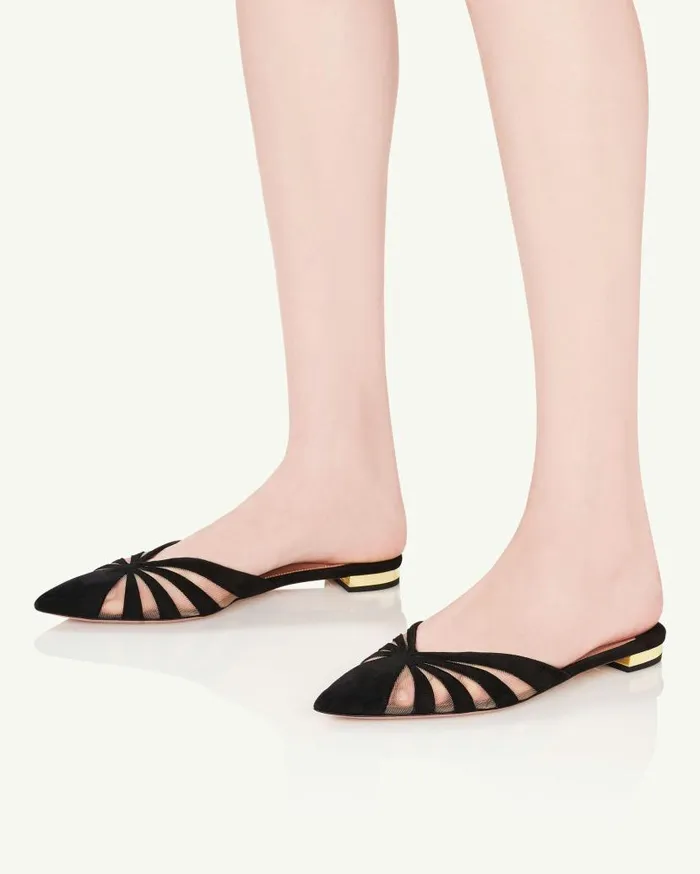 The Spy Mule Flat Black Women Aquazzura Slides and Mules The Spy Mule Flat Black Women Aquazzura Slides and Mules