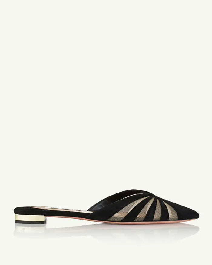 The Spy Mule Flat Black Women Aquazzura Slides and Mules The Spy Mule Flat Black Women Aquazzura Slides and Mules