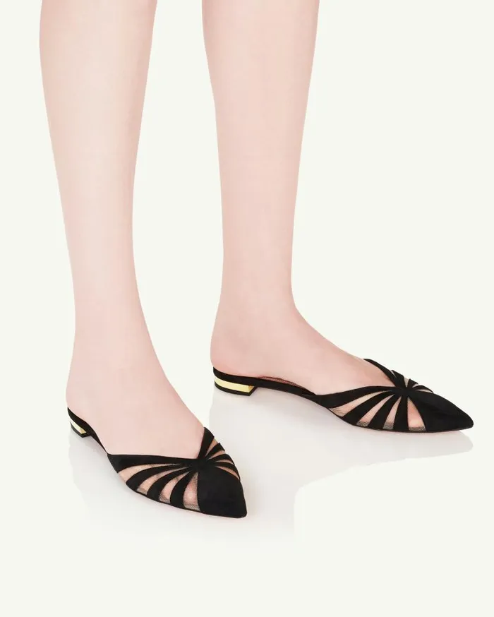 The Spy Mule Flat Black Women Aquazzura Slides and Mules The Spy Mule Flat Black Women Aquazzura Slides and Mules