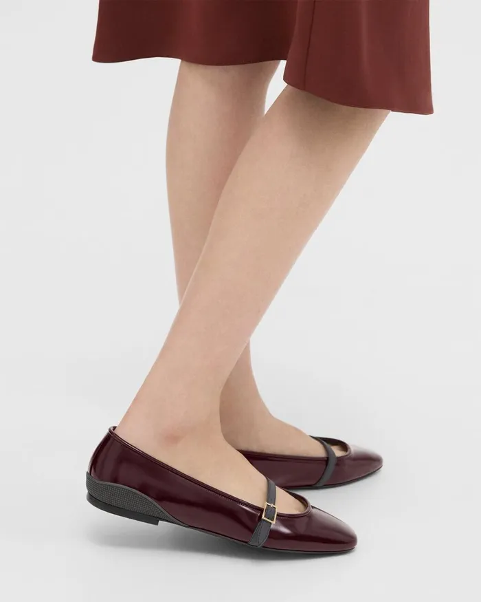 Theory Shoes Leather Ballerina Flat Bordeaux 8211 Women