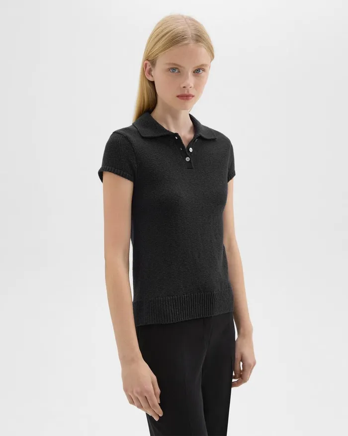 Theory Sweaters Cardigans Cap Sleeve Polo In CottonWool Boucl Black 8211 Women