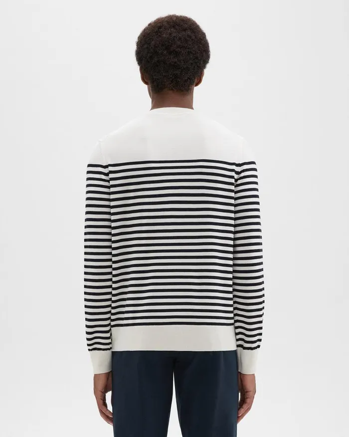 Theory Sweaters Cardigans Striped Crewneck Sweater In Merino Wool White Multi 8211 Men