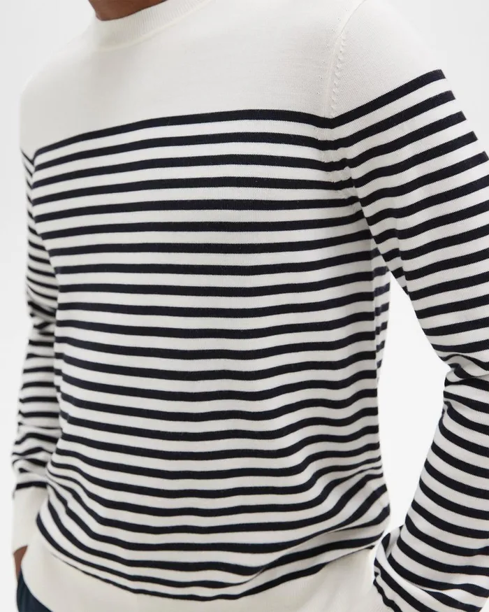 Theory Sweaters Cardigans Striped Crewneck Sweater In Merino Wool White Multi 8211 Men