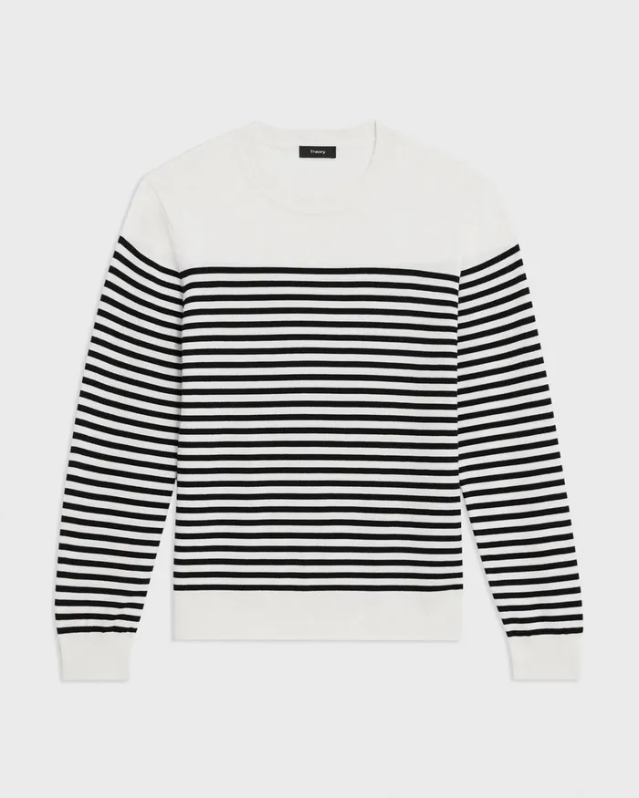 Theory Sweaters Cardigans Striped Crewneck Sweater In Merino Wool White Multi 8211 Men
