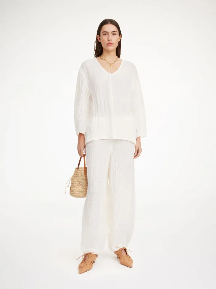 Tops and Blouses Women By Malene Birger Mikala Organic Linen Blouse Pure White