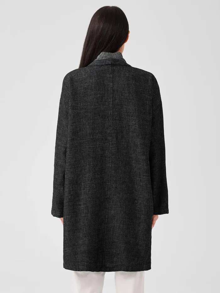 Tweedy Hemp Cotton High Collar Coat Black Women Eileen Fisher Jackets Coats and Vests