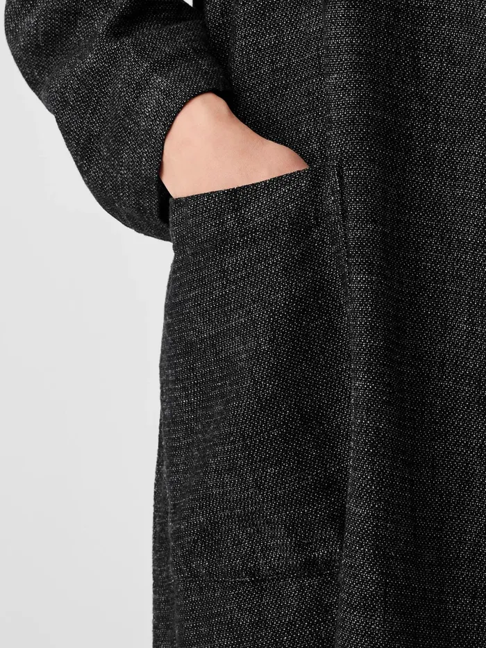 Tweedy Hemp Cotton High Collar Coat Black Women Eileen Fisher Jackets Coats and Vests