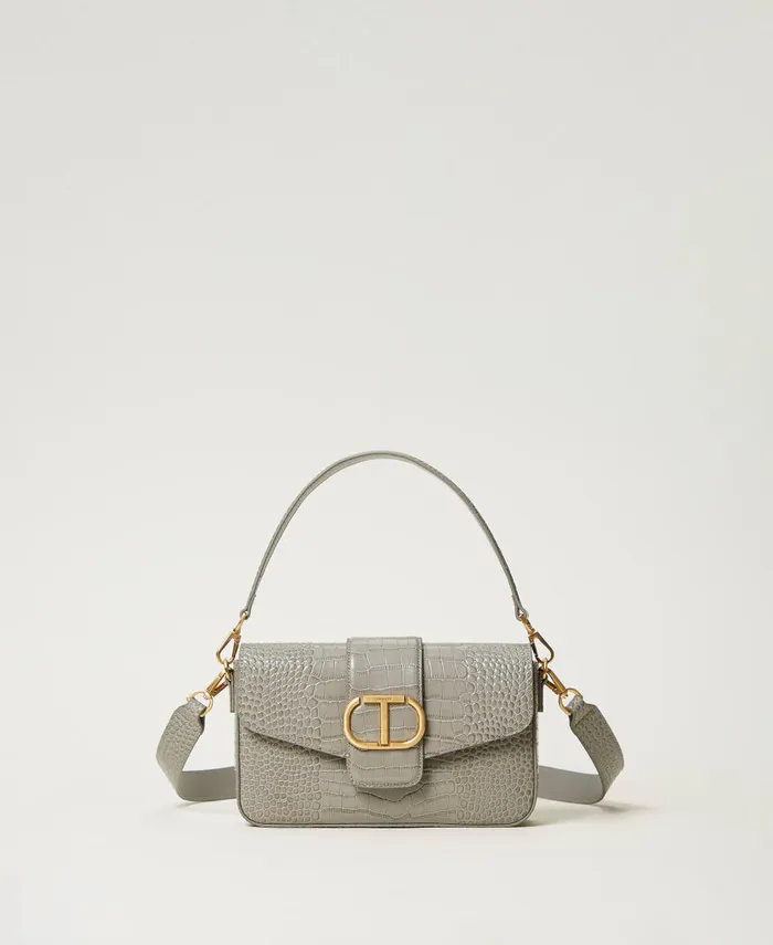 Twinset Amie Medium Croc Print Shoulder Bag Mid Grey Women Handbags