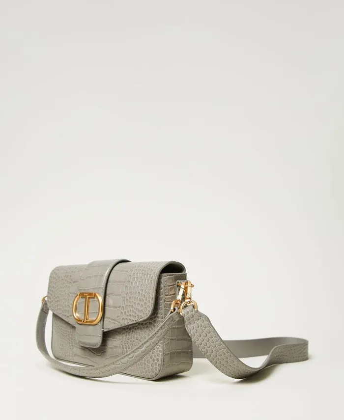 Twinset Amie Medium Croc Print Shoulder Bag Mid Grey Women Handbags Twinset Amie Medium Croc Print Shoulder Bag Mid Grey Women Handbags