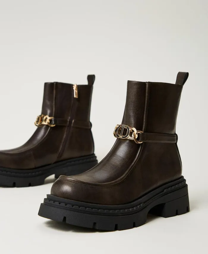 Twinset Ankle Boots With Oval T Clasp Coffee Chocolate Women Boots And Ankle Boots Twinset Ankle Boots With Oval T Clasp Coffee Chocolate Women Boots And Ankle Boots