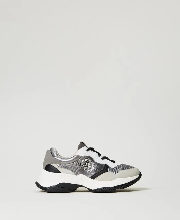 Twinset Colour Block Running Trainers Silver Women Trainers