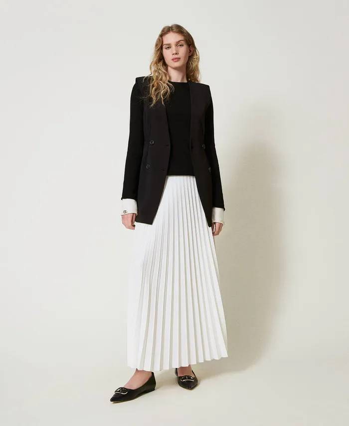 Twinset Crpe Gilet And Long Pleated Skirt Bicolour Black Snow White Women Dresses Twinset Crpe Gilet And Long Pleated Skirt Bicolour Black Snow White Women Dresses