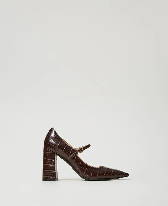 Twinset Croc Print Court Shoes Coffee Chocolate Women Heels
