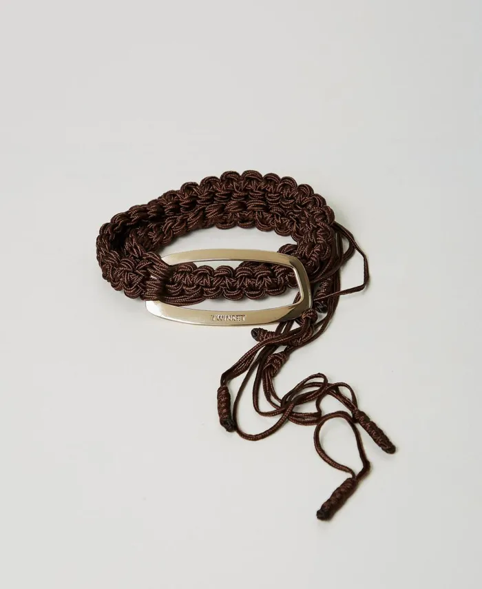 Twinset Crochet Belt With Logo Buckle Coffee Chocolate Women Belts Twinset Crochet Belt With Logo Buckle Coffee Chocolate Women Belts