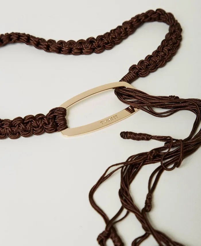 Twinset Crochet Belt With Logo Buckle Coffee Chocolate Women Belts Twinset Crochet Belt With Logo Buckle Coffee Chocolate Women Belts