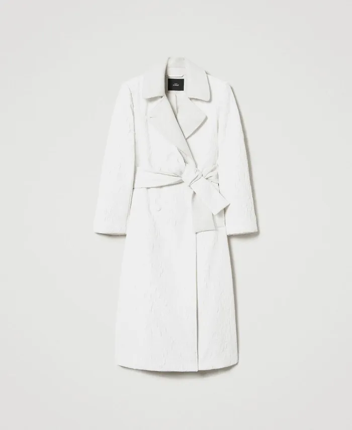 Twinset DoubleBreasted Embossed Coat Off White Women Jackets And Outerwear Twinset DoubleBreasted Embossed Coat Off White Women Jackets And Outerwear
