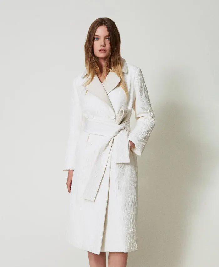 Twinset DoubleBreasted Embossed Coat Off White Women Jackets And Outerwear Twinset DoubleBreasted Embossed Coat Off White Women Jackets And Outerwear
