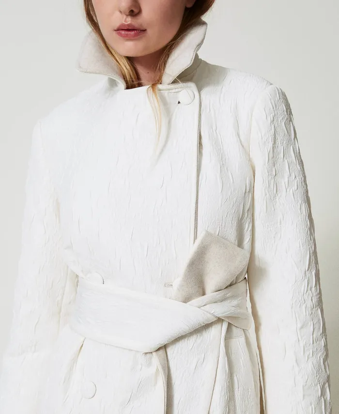 Twinset DoubleBreasted Embossed Coat Off White Women Jackets And Outerwear Twinset DoubleBreasted Embossed Coat Off White Women Jackets And Outerwear