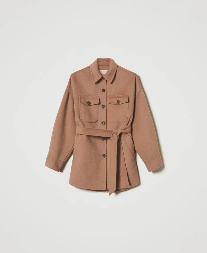 Twinset Doubled Wool Blend Cloth Caban Coat Sandy Brown Women Jackets And Outerwear Twinset Doubled Wool Blend Cloth Caban Coat Sandy Brown Women Jackets And Outerwear