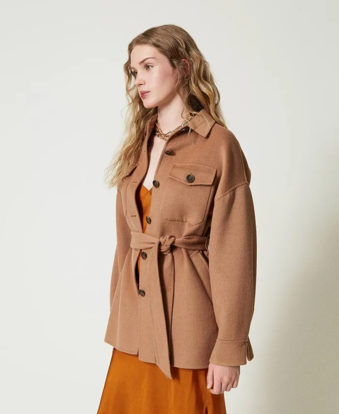 Twinset Doubled Wool Blend Cloth Caban Coat Sandy Brown Women Jackets And Outerwear Twinset Doubled Wool Blend Cloth Caban Coat Sandy Brown Women Jackets And Outerwear
