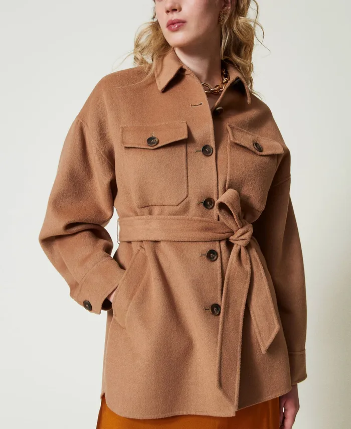 Twinset Doubled Wool Blend Cloth Caban Coat Sandy Brown Women Jackets And Outerwear Twinset Doubled Wool Blend Cloth Caban Coat Sandy Brown Women Jackets And Outerwear