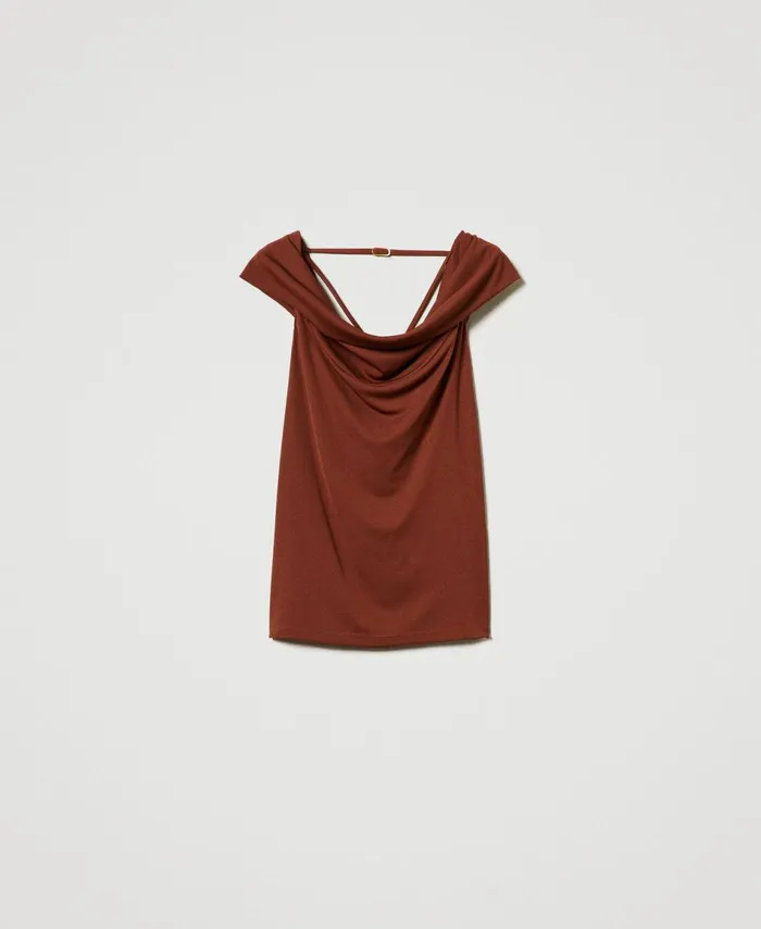 Twinset Draped Neck Top Terra Senese Brown Women TShirts And Tops Twinset Draped Neck Top Terra Senese Brown Women TShirts And Tops
