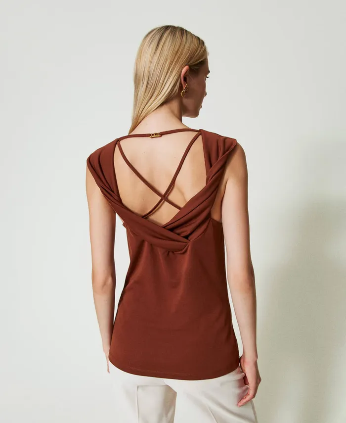 Twinset Draped Neck Top Terra Senese Brown Women TShirts And Tops Twinset Draped Neck Top Terra Senese Brown Women TShirts And Tops
