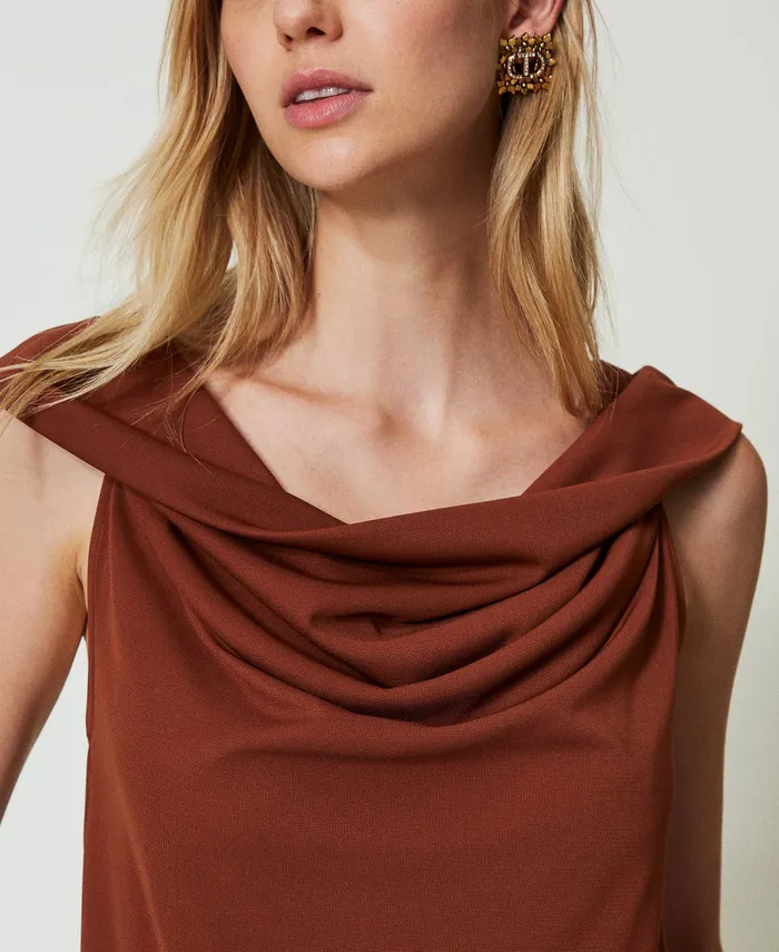 Twinset Draped Neck Top Terra Senese Brown Women TShirts And Tops Twinset Draped Neck Top Terra Senese Brown Women TShirts And Tops