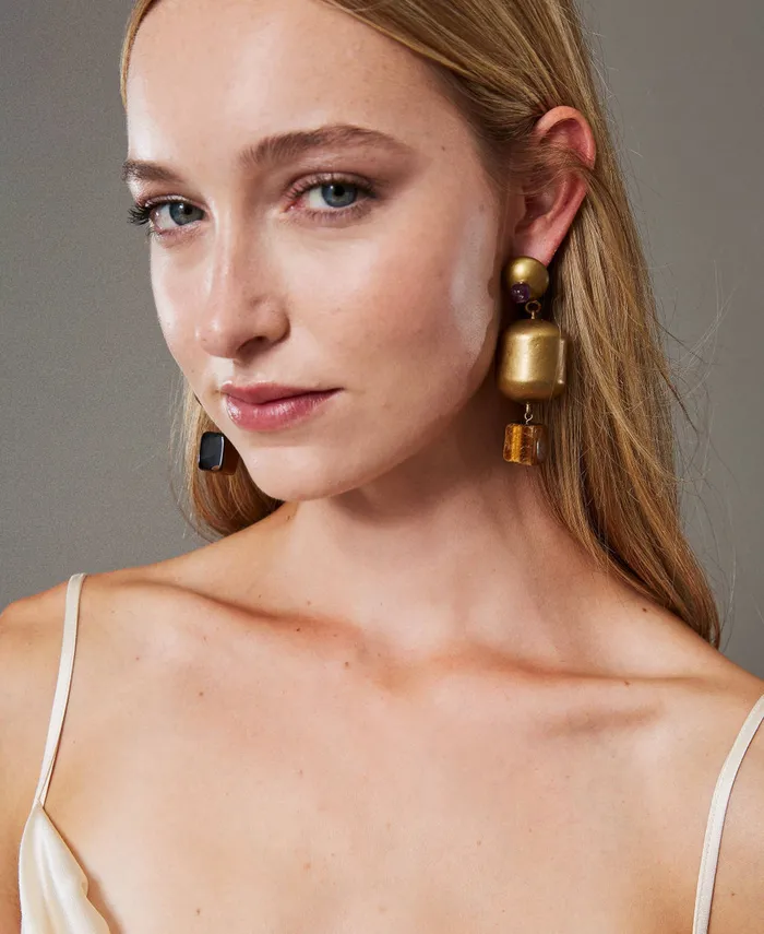 Twinset Earring With Metal And Stone Elements Coffee Chocolate Women Jewellery