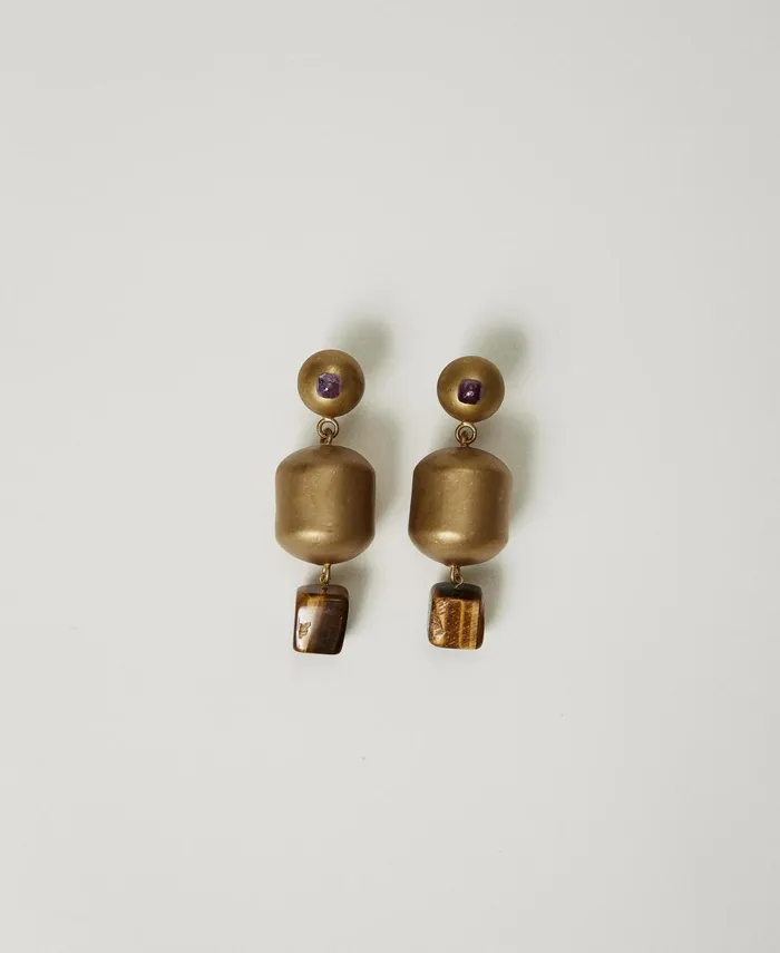 Twinset Earring With Metal And Stone Elements Coffee Chocolate Women Jewellery Twinset Earring With Metal And Stone Elements Coffee Chocolate Women Jewellery