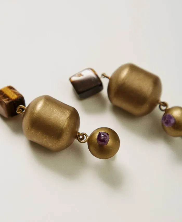 Twinset Earring With Metal And Stone Elements Coffee Chocolate Women Jewellery Twinset Earring With Metal And Stone Elements Coffee Chocolate Women Jewellery